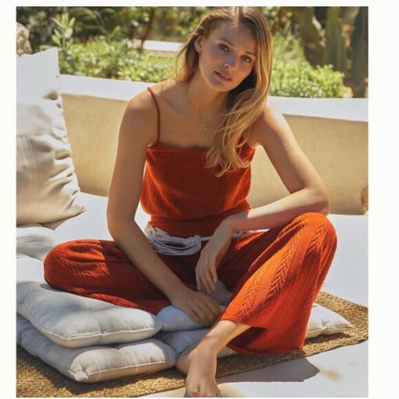 Anthropologie Cable Knit Wide Leg Pant Tank Top Set Burnt Orange XS - Picture 2 of 15